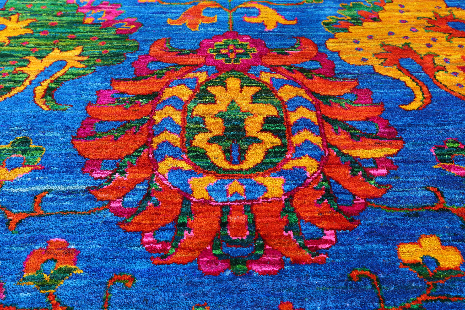 Blue Persian Tabriz Hand Knotted 100% Silk Rug - 11' 10" X 15' 1" - Golden Nile