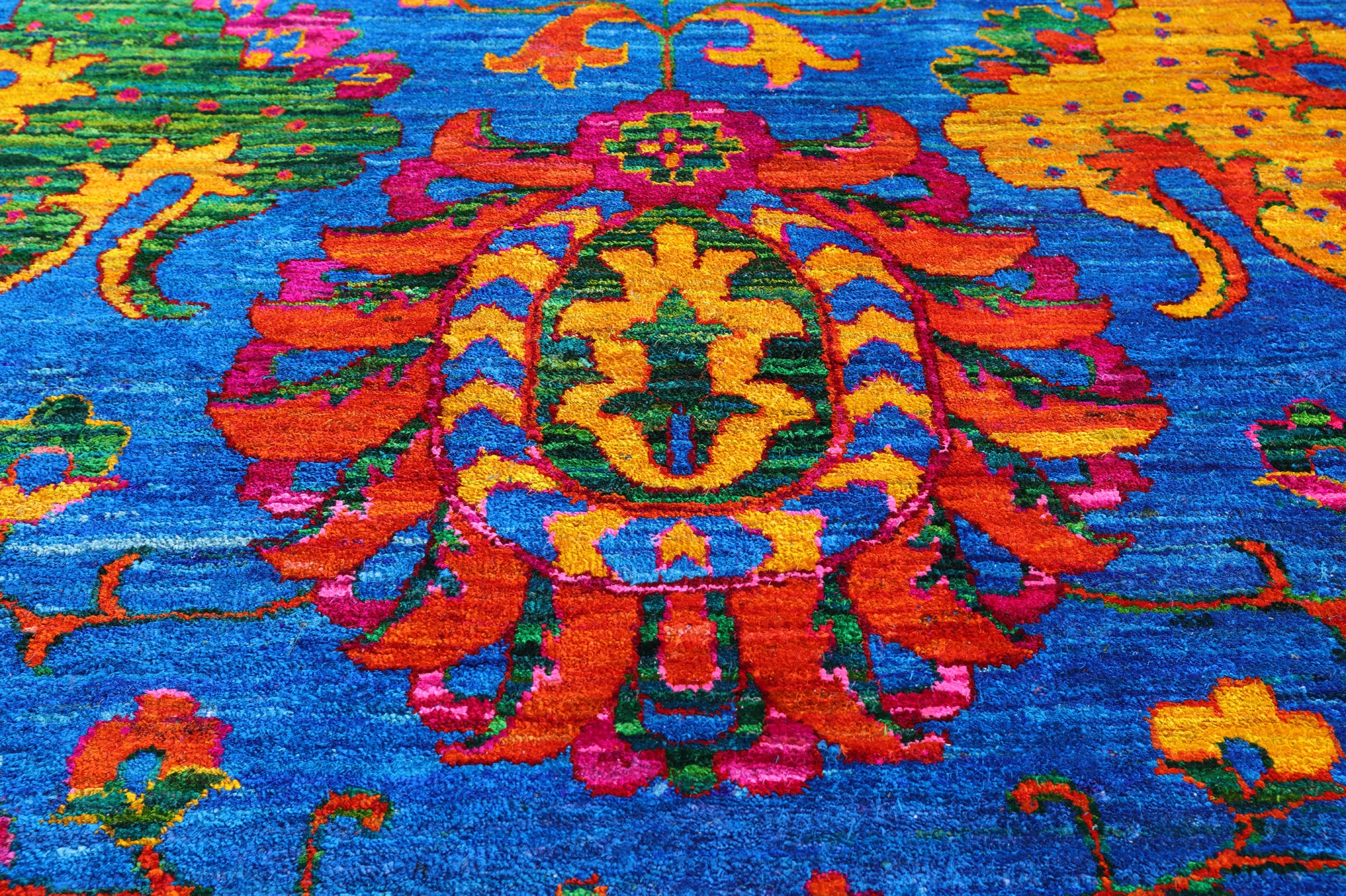 Blue Persian Tabriz Hand Knotted 100% Silk Rug - 11' 10" X 15' 1" - Golden Nile