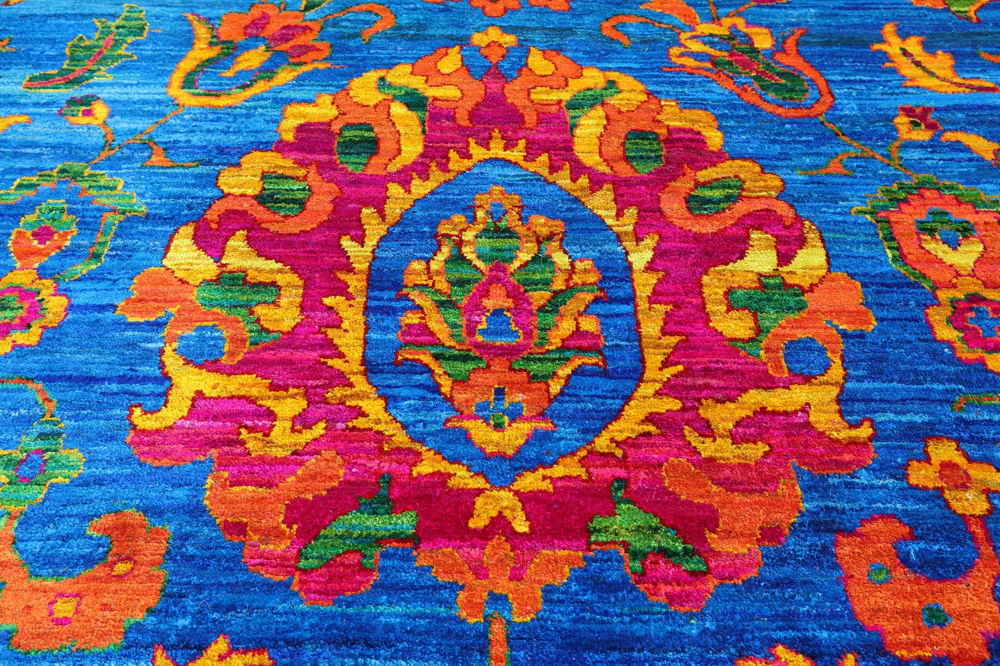 Blue Persian Tabriz Hand Knotted 100% Silk Rug - 11' 10" X 15' 1" - Golden Nile