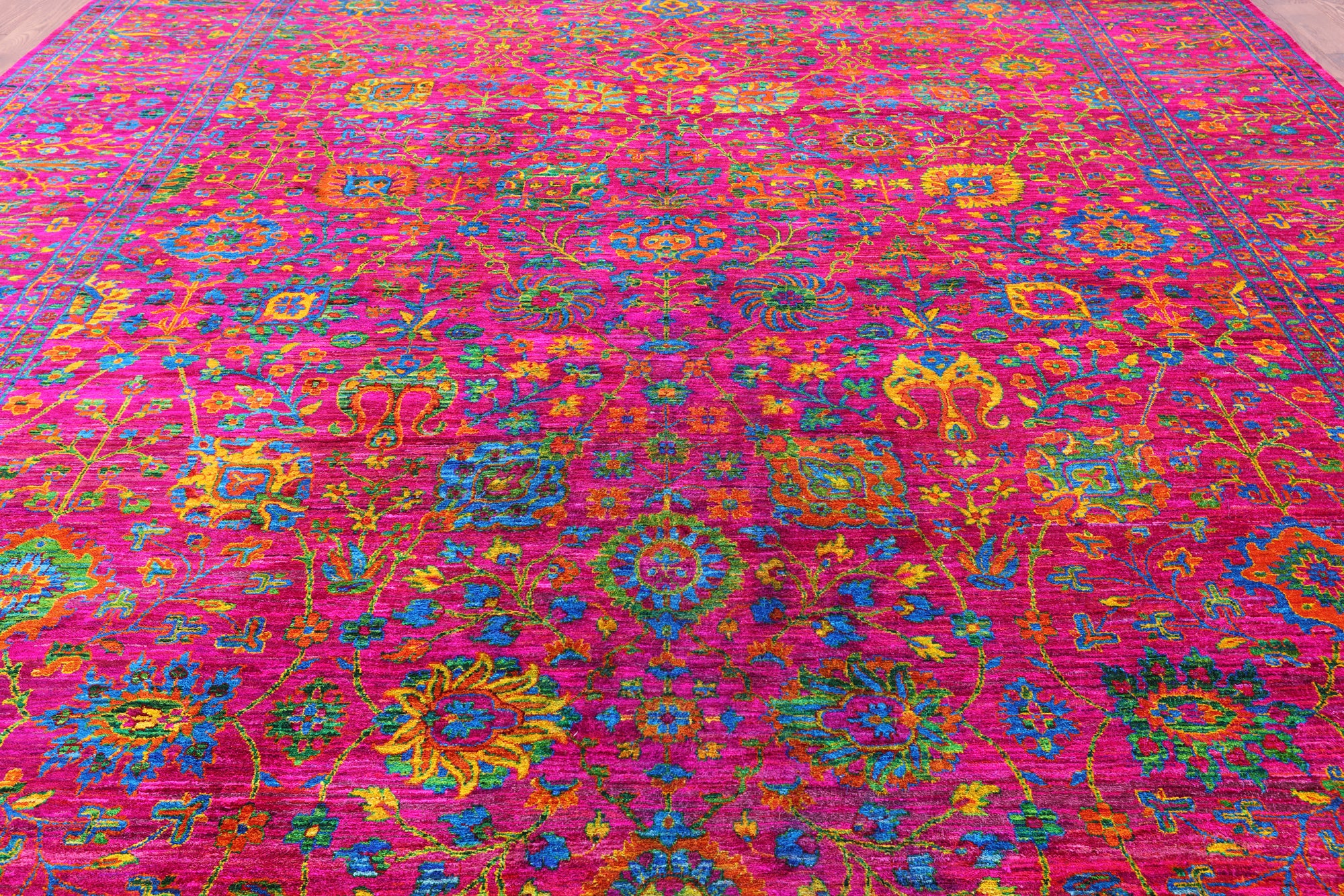 Pink Persian Tabriz Hand Knotted 100% Silk Rug - 12' 0" X 14' 10" - Golden Nile