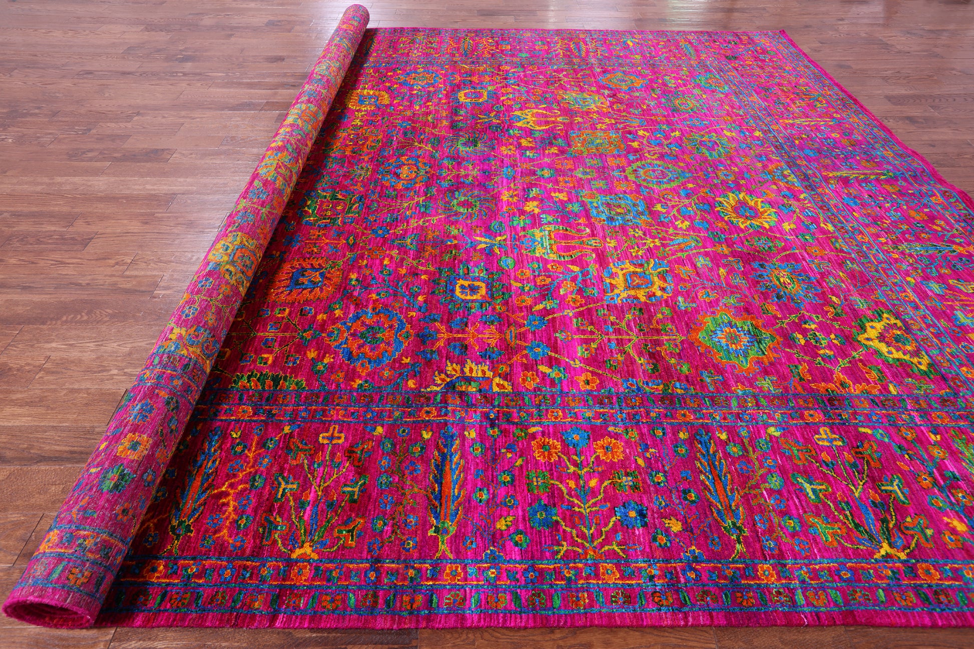 Pink Persian Tabriz Hand Knotted 100% Silk Rug - 12' 0" X 14' 10" - Golden Nile