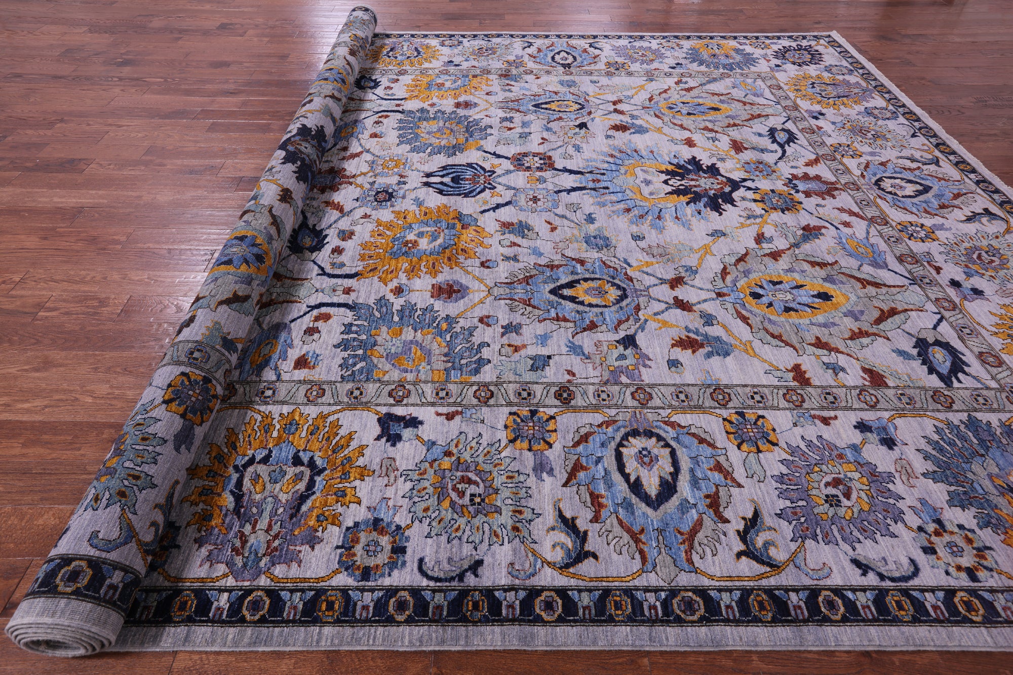 Grey Persian Tabriz Hand Knotted Wool Rug - 11' 11" X 17' 6" - Golden Nile