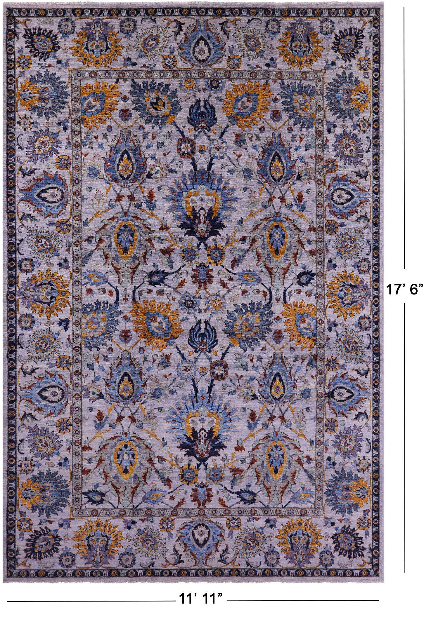 Grey Persian Tabriz Hand Knotted Wool Rug - 11' 11" X 17' 6" - Golden Nile