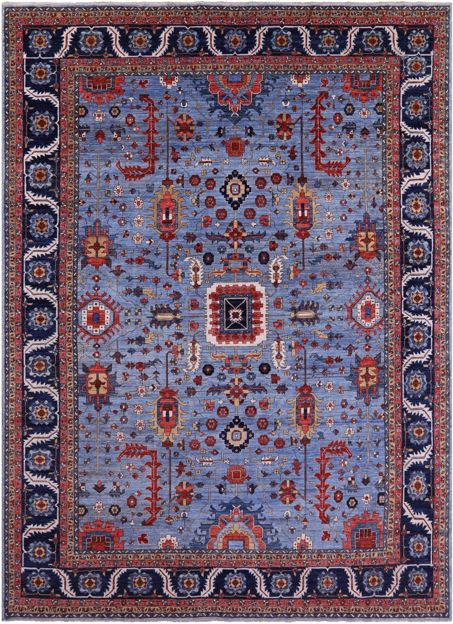 Blue Persian Fine Serapi Hand Knotted Wool Rug - 10' 11" X 14' 7" - Golden Nile