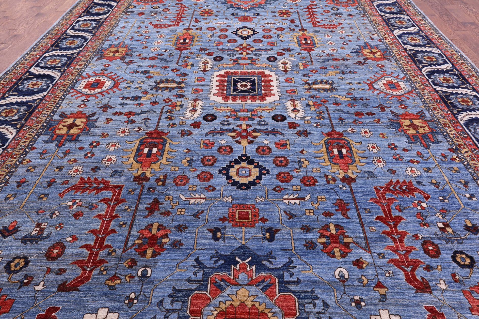 Blue Persian Fine Serapi Hand Knotted Wool Rug - 10' 11" X 14' 7" - Golden Nile