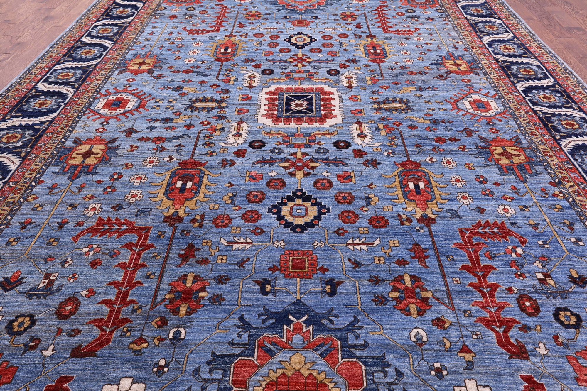 Blue Persian Fine Serapi Hand Knotted Wool Rug - 10' 11" X 14' 7" - Golden Nile