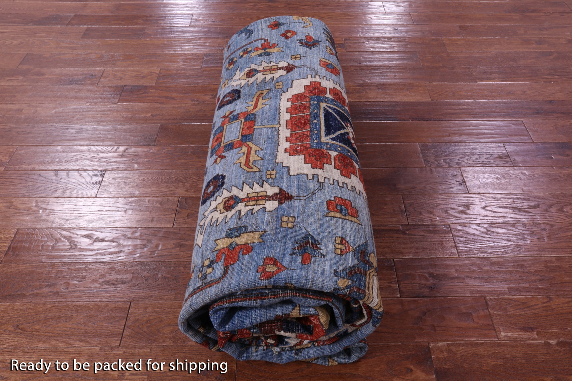 Blue Persian Fine Serapi Hand Knotted Wool Rug - 10' 11" X 14' 7" - Golden Nile