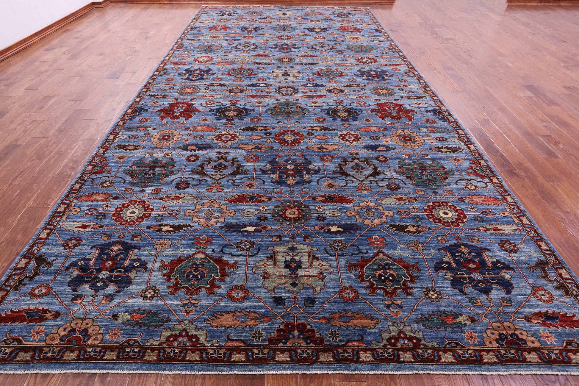 Blue Persian Fine Serapi Hand Knotted Wool Rug - 8' 11" X 17' 11" - Golden Nile