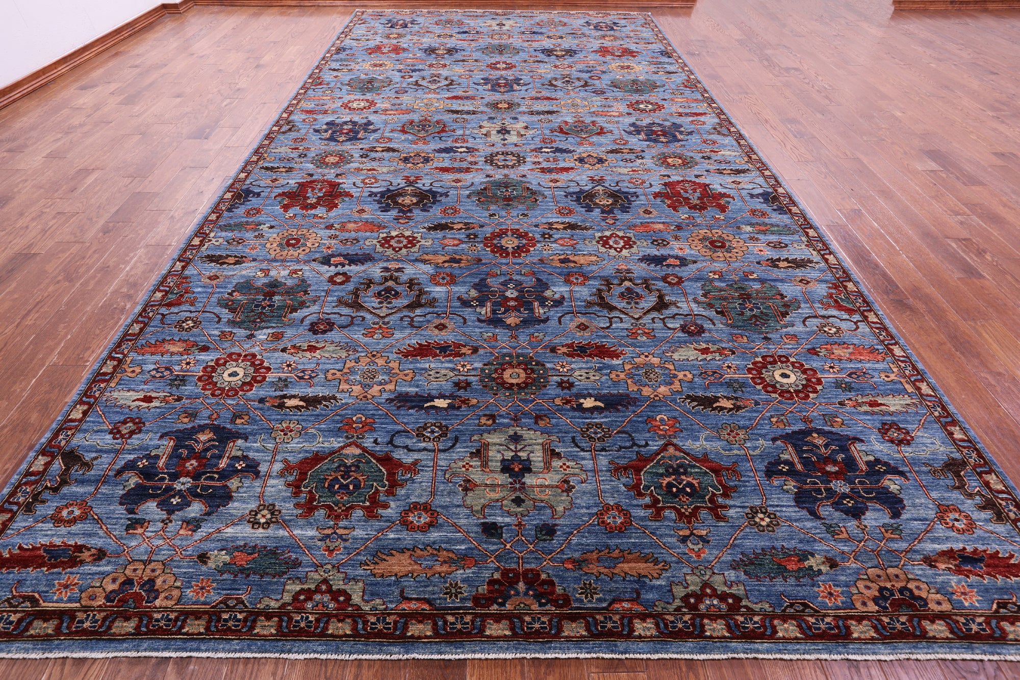 Blue Persian Fine Serapi Hand Knotted Wool Rug - 8' 11" X 17' 11" - Golden Nile