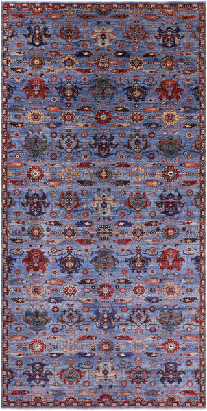 Blue Persian Fine Serapi Hand Knotted Wool Rug - 8' 11" X 17' 11" - Golden Nile