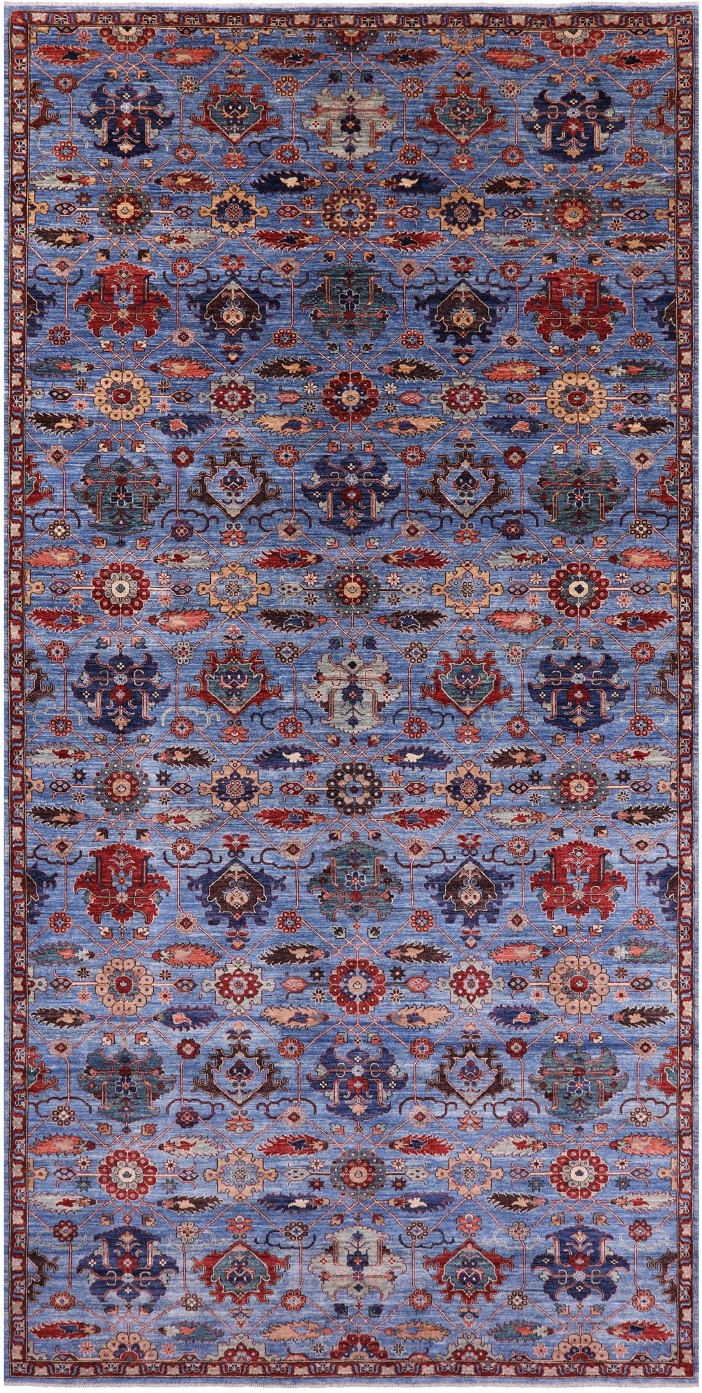 Blue Persian Fine Serapi Hand Knotted Wool Rug - 8' 11" X 17' 11" - Golden Nile