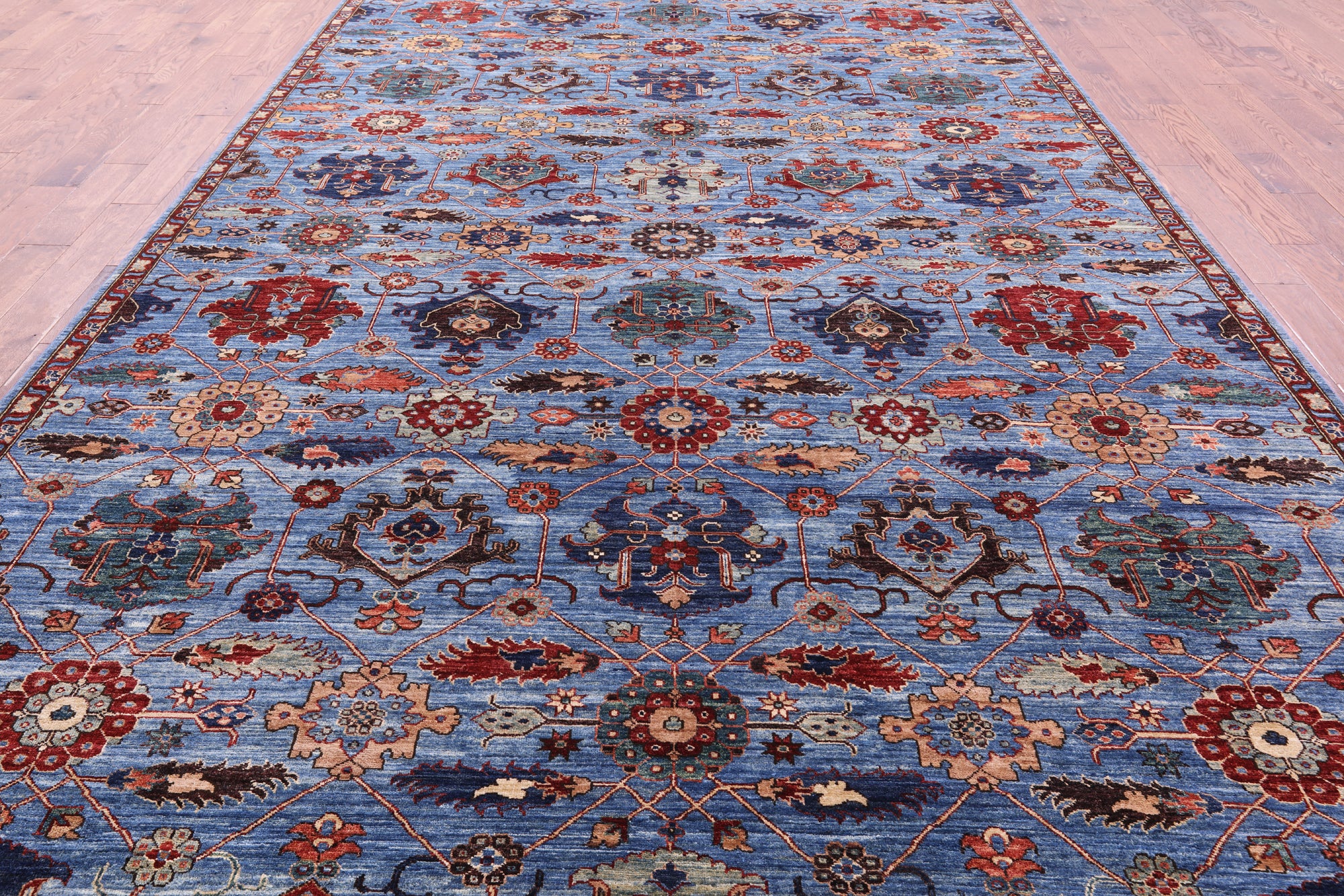 Blue Persian Fine Serapi Hand Knotted Wool Rug - 8' 11" X 17' 11" - Golden Nile