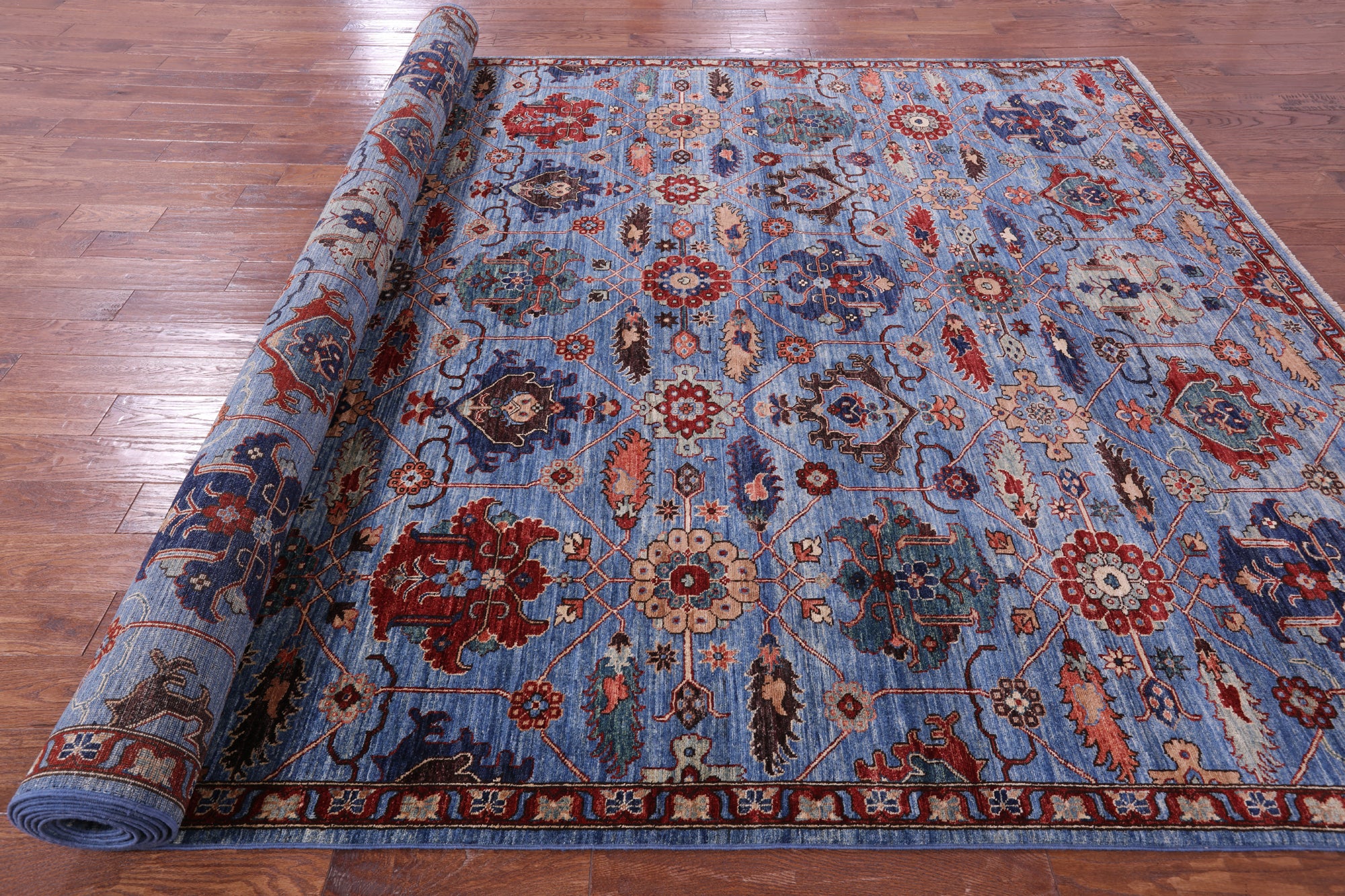 Blue Persian Fine Serapi Hand Knotted Wool Rug - 8' 11" X 17' 11" - Golden Nile
