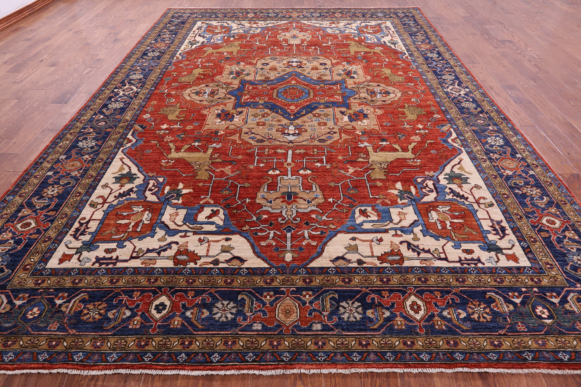 Rust Persian Fine Serapi Hand Knotted Wool Rug - 9' 11" X 13' 6" - Golden Nile