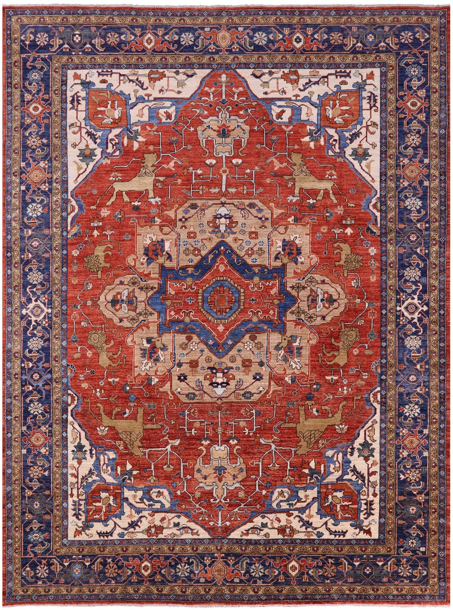 Rust Persian Fine Serapi Hand Knotted Wool Rug - 9' 11" X 13' 6" - Golden Nile