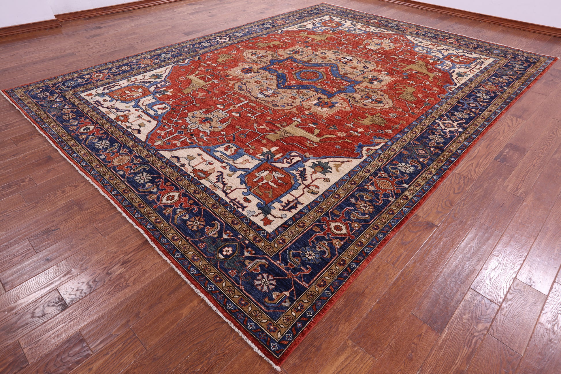 Rust Persian Fine Serapi Hand Knotted Wool Rug - 9' 11" X 13' 6" - Golden Nile