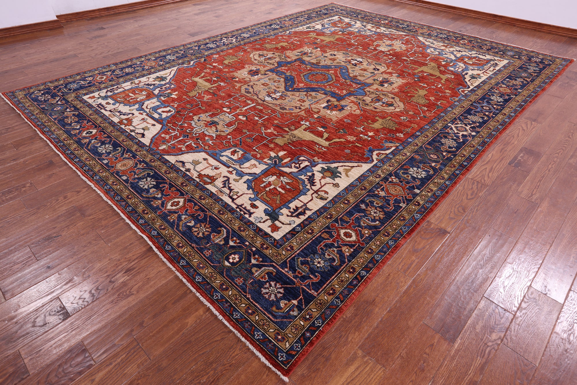 Rust Persian Fine Serapi Hand Knotted Wool Rug - 9' 11" X 13' 6" - Golden Nile