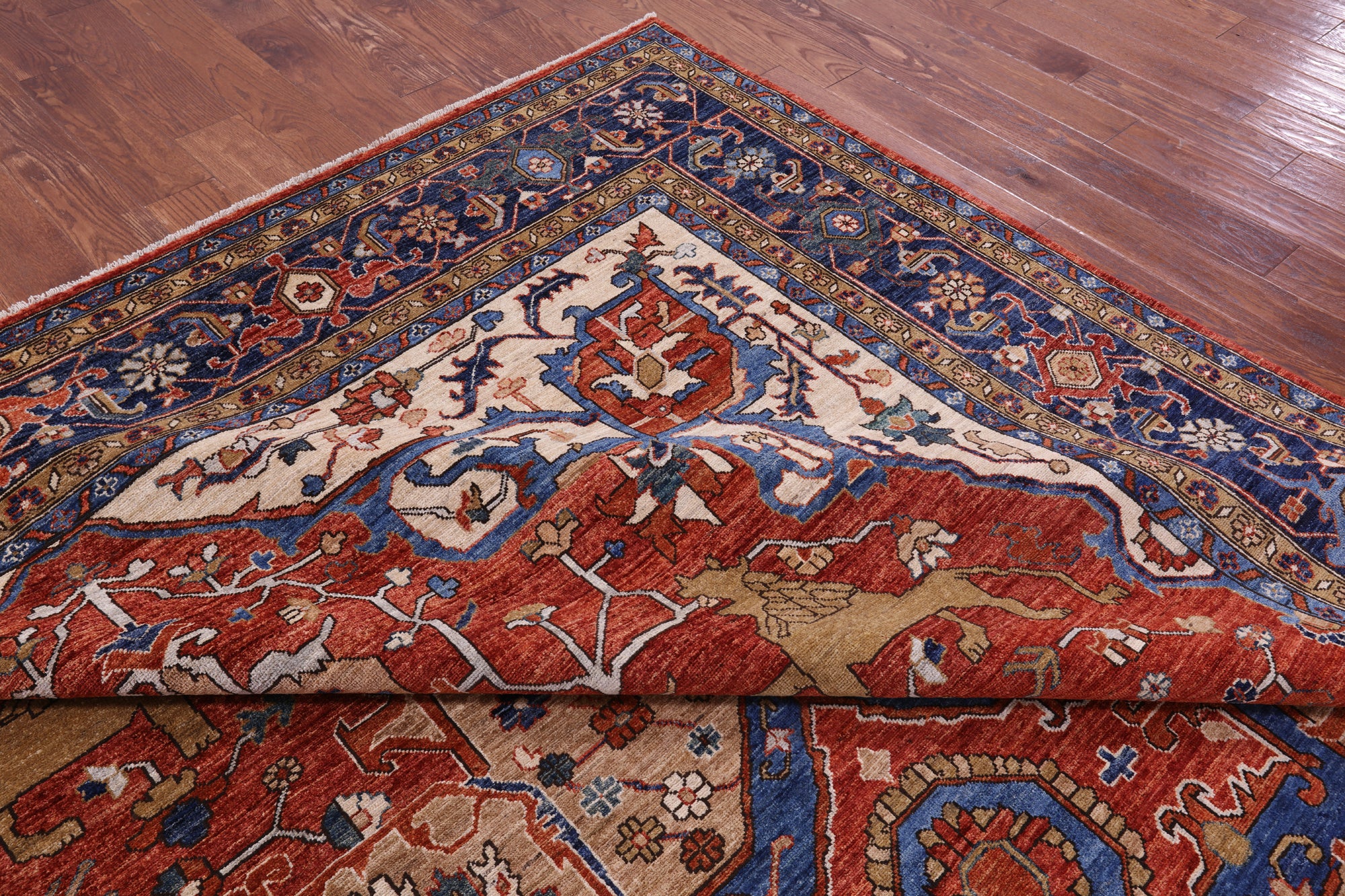 Rust Persian Fine Serapi Hand Knotted Wool Rug - 9' 11" X 13' 6" - Golden Nile