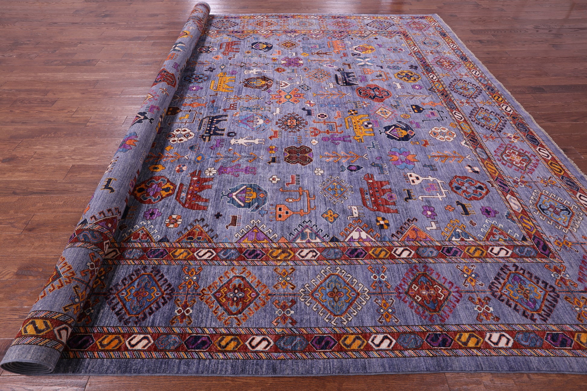 Grey Persian Fine Serapi Hand Knotted Wool Rug - 11' 11" X14' 11" - Golden Nile