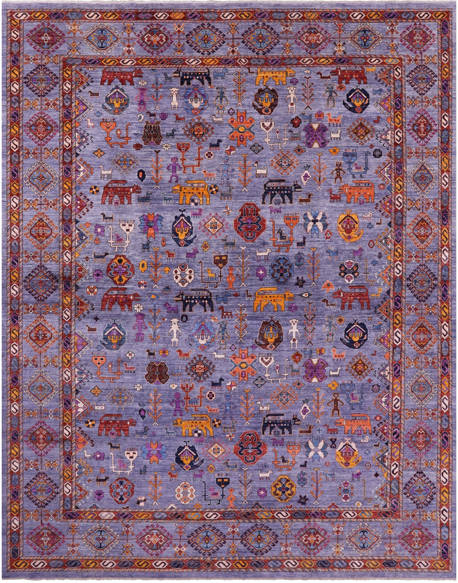 Grey Persian Fine Serapi Hand Knotted Wool Rug - 11' 11" X14' 11" - Golden Nile