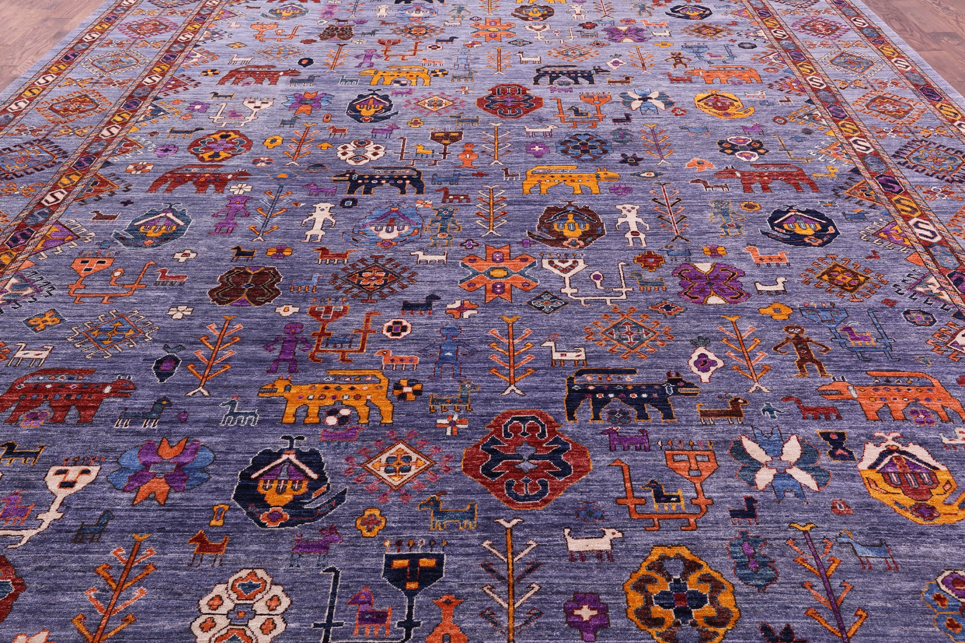 Grey Persian Fine Serapi Hand Knotted Wool Rug - 11' 11" X14' 11" - Golden Nile