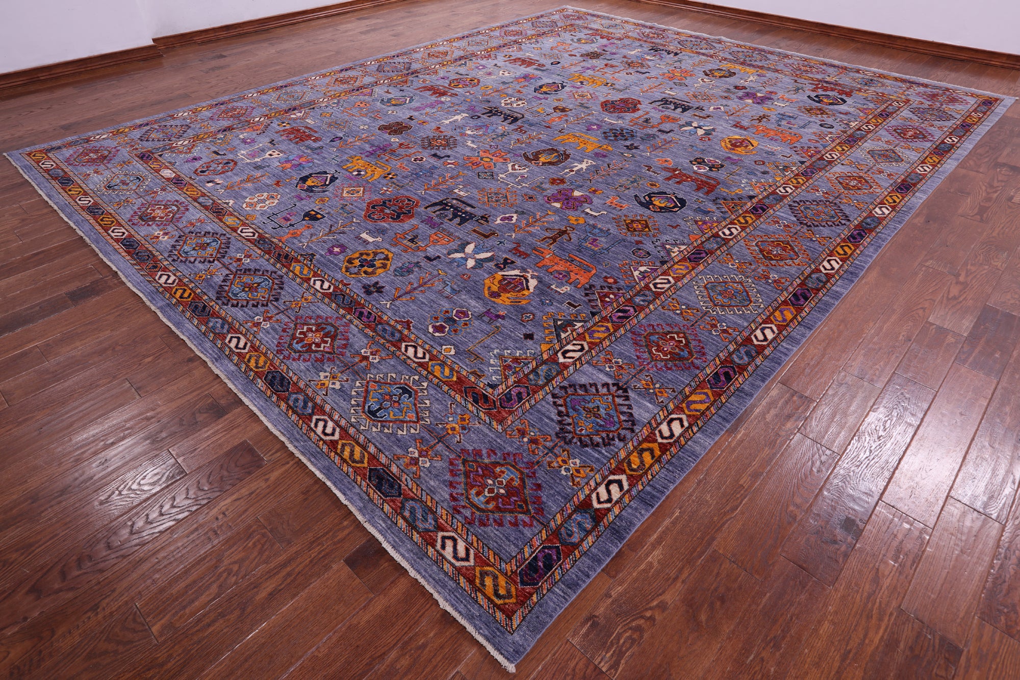 Grey Persian Fine Serapi Hand Knotted Wool Rug - 11' 11" X14' 11" - Golden Nile