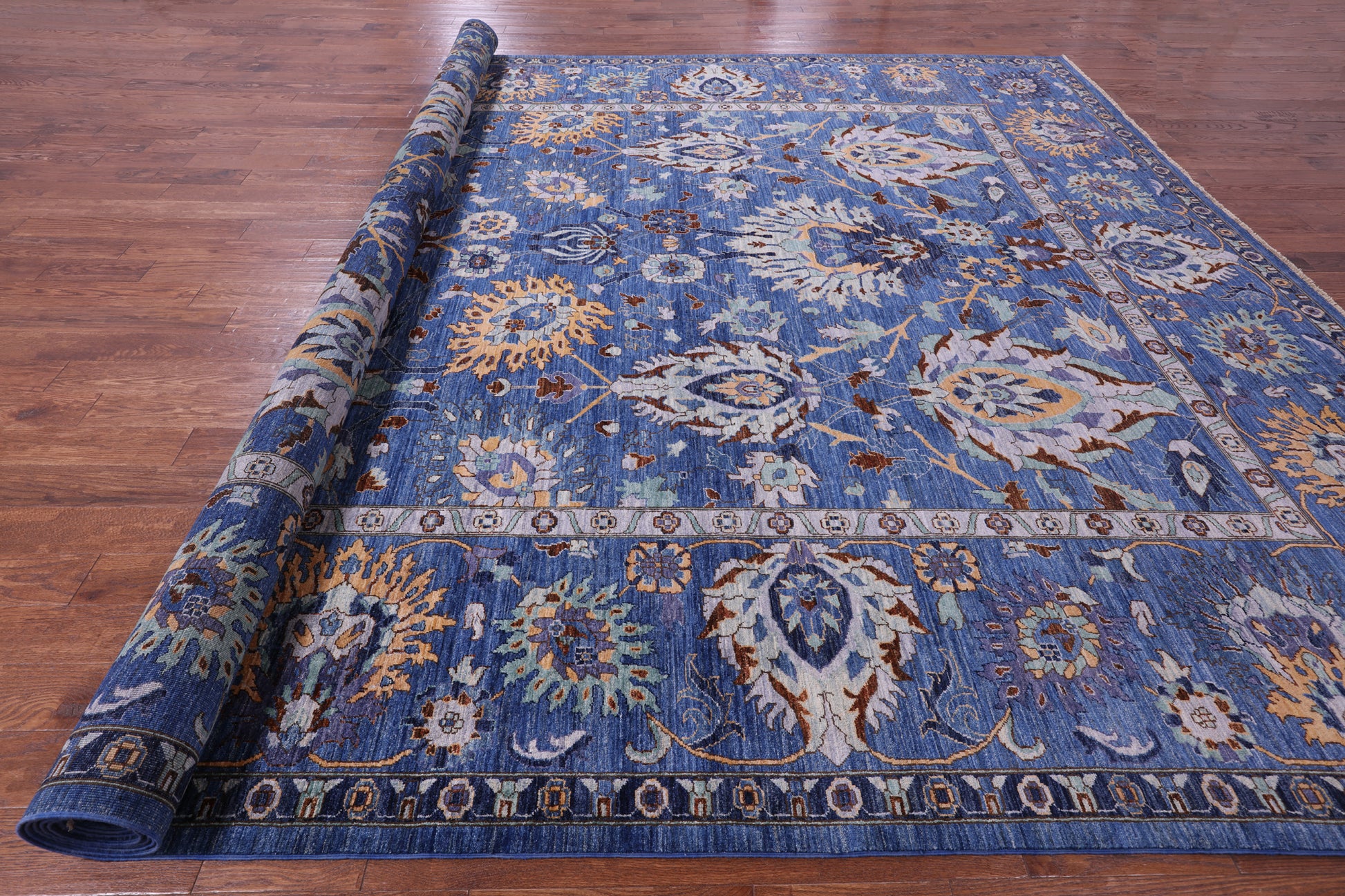 Blue Persian Tabriz Hand Knotted Wool Rug - 12' 0" X 17' 8" - Golden Nile
