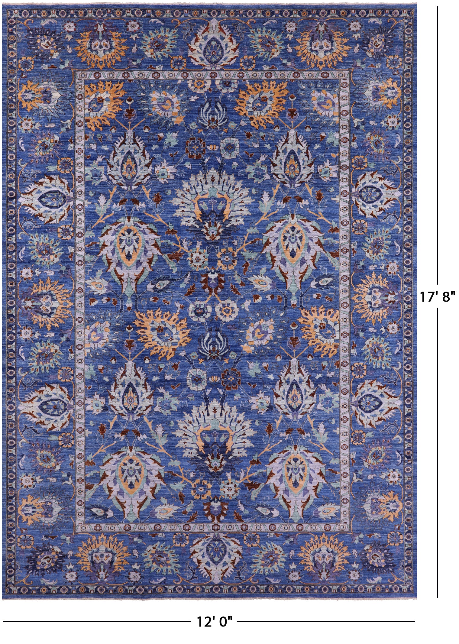 Blue Persian Tabriz Hand Knotted Wool Rug - 12' 0" X 17' 8" - Golden Nile