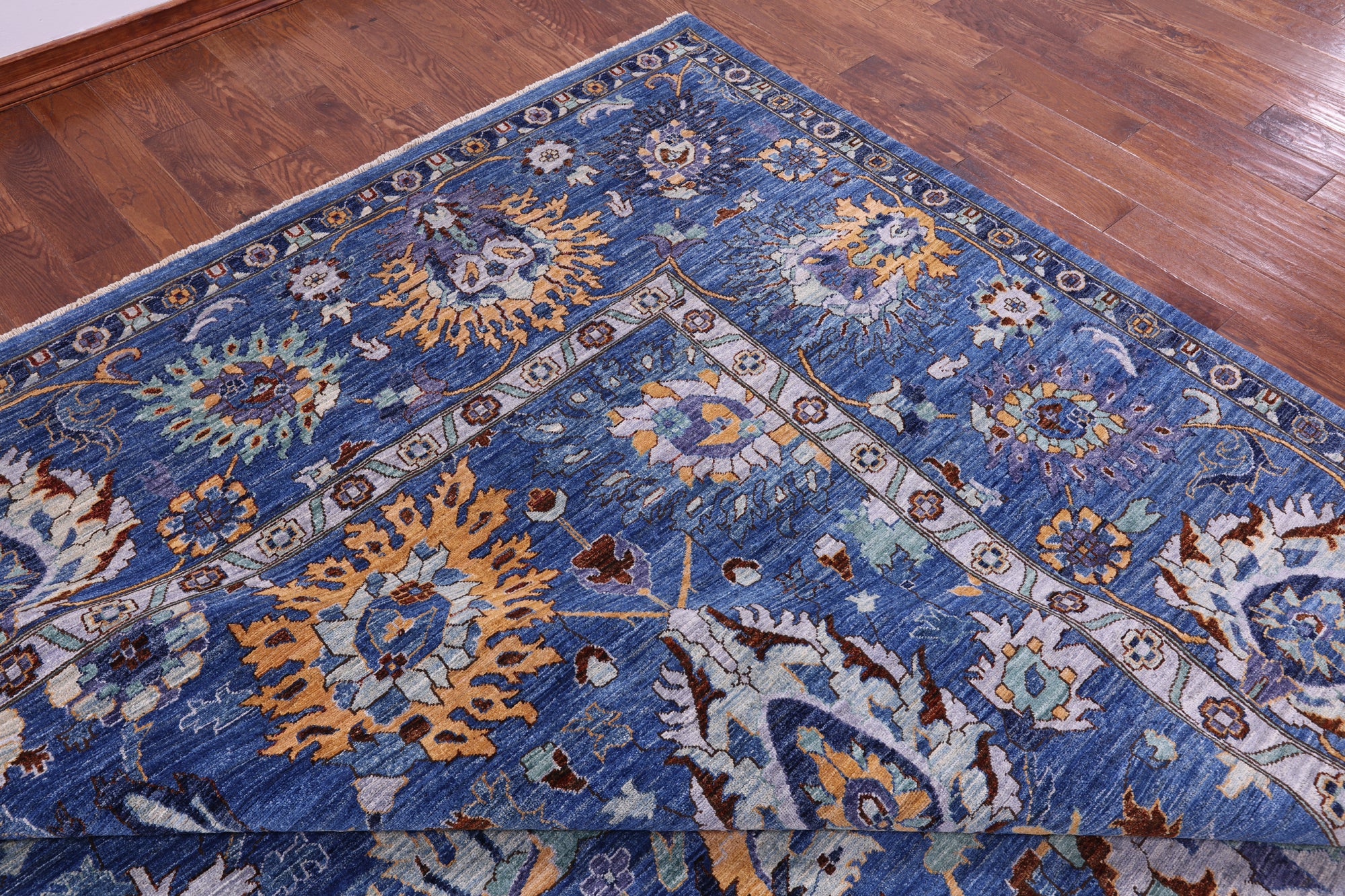 Blue Persian Tabriz Hand Knotted Wool Rug - 12' 0" X 17' 8" - Golden Nile