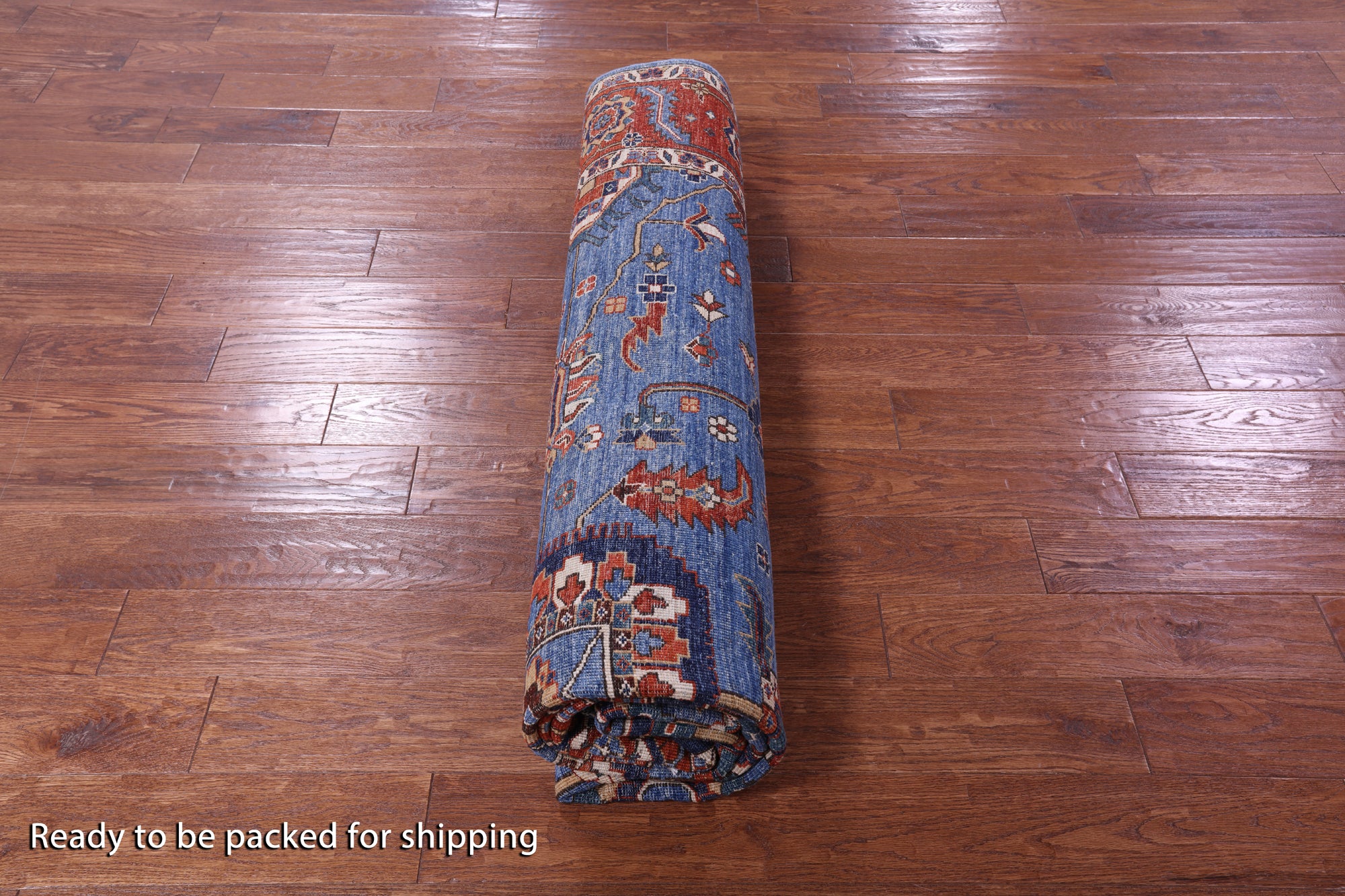 Blue Persian Fine Serapi Hand Knotted Wool Rug - 8' 2" X 9' 8" - Golden Nile
