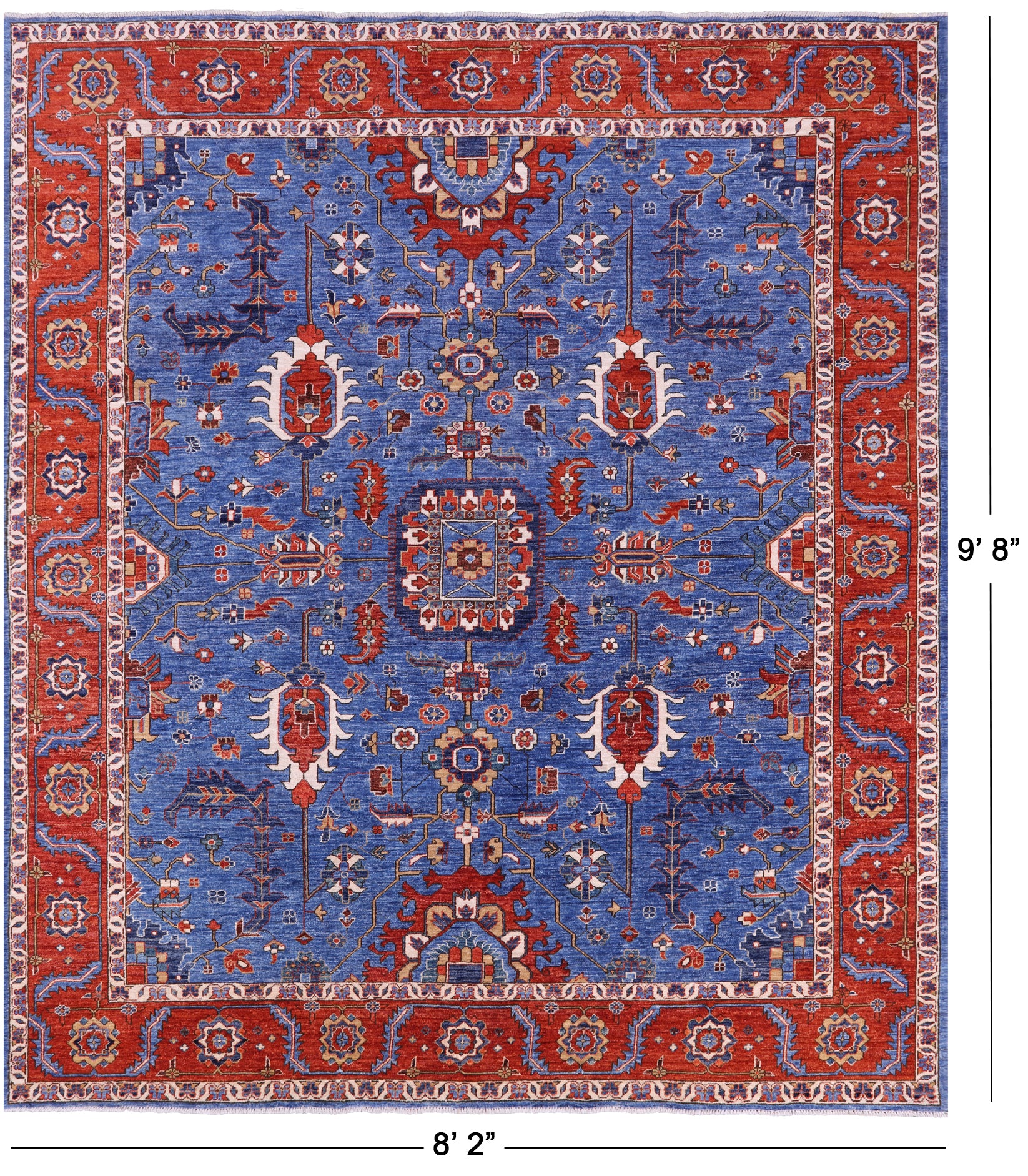Blue Persian Fine Serapi Hand Knotted Wool Rug - 8' 2" X 9' 8" - Golden Nile