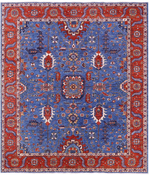 Blue Persian Fine Serapi Hand Knotted Wool Rug - 8' 2" X 9' 8" - Golden Nile