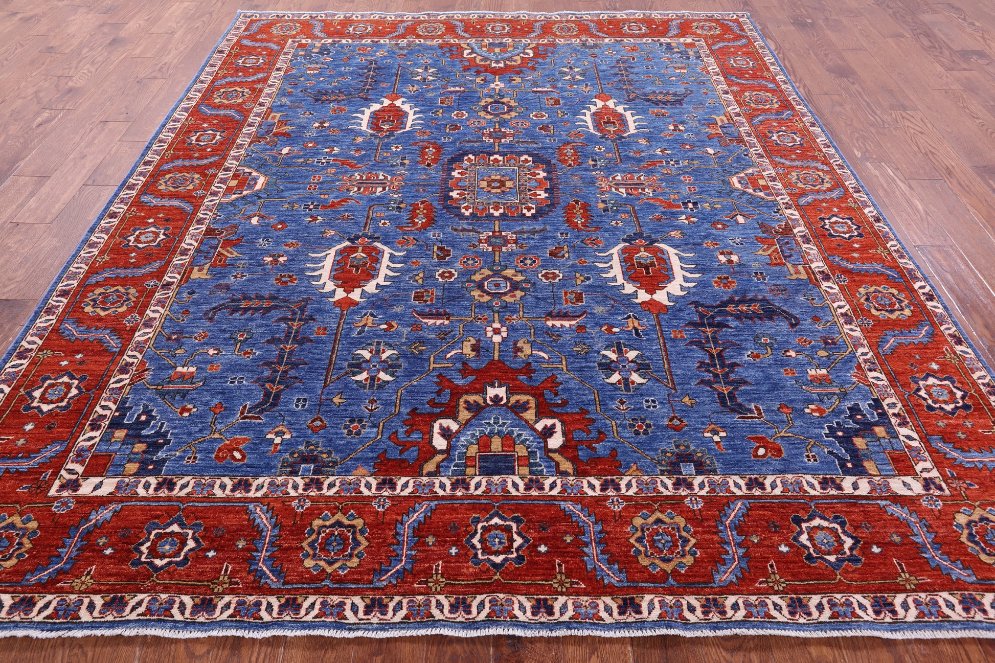 Blue Persian Fine Serapi Hand Knotted Wool Rug - 8' 2" X 9' 8" - Golden Nile