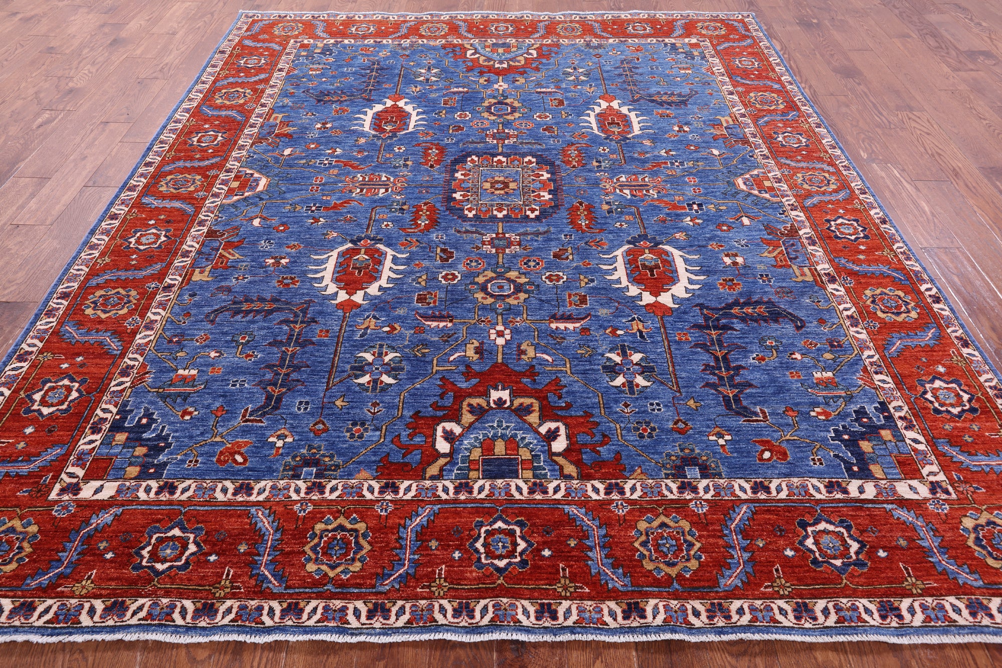 Blue Persian Fine Serapi Hand Knotted Wool Rug - 8' 2" X 9' 8" - Golden Nile