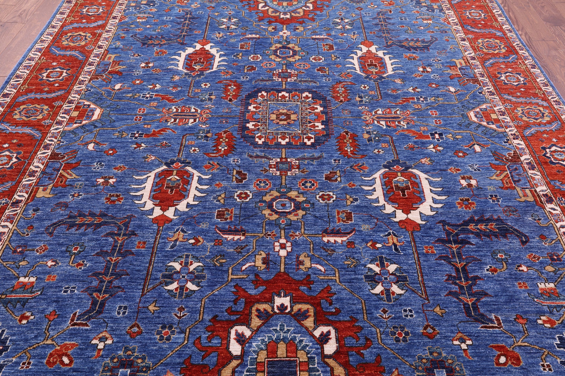 Blue Persian Fine Serapi Hand Knotted Wool Rug - 8' 2" X 9' 8" - Golden Nile