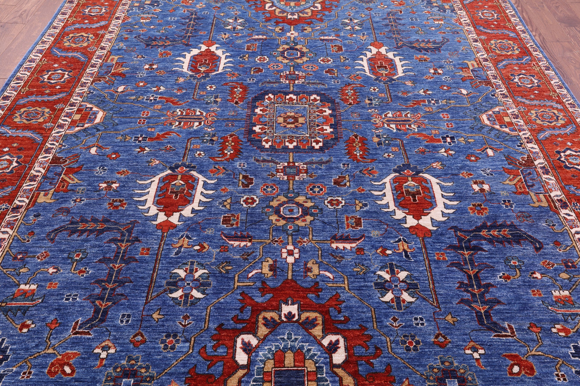 Blue Persian Fine Serapi Hand Knotted Wool Rug - 8' 2" X 9' 8" - Golden Nile