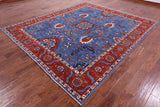 Blue Persian Fine Serapi Hand Knotted Wool Rug - 8' 2" X 9' 8" - Golden Nile