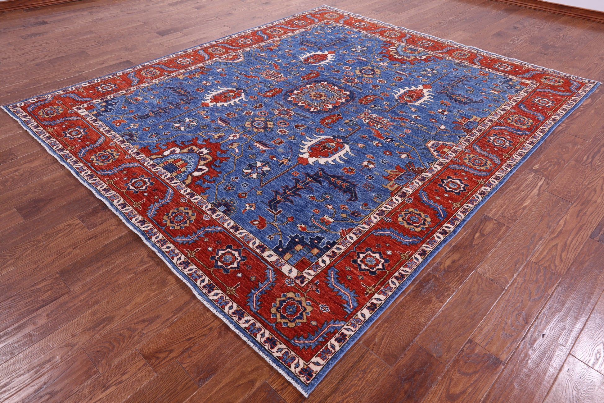 Blue Persian Fine Serapi Hand Knotted Wool Rug - 8' 2" X 9' 8" - Golden Nile