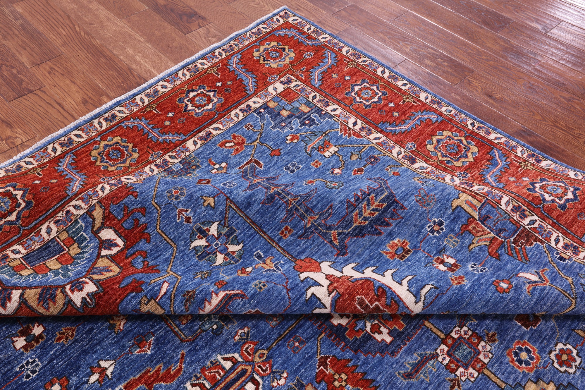 Blue Persian Fine Serapi Hand Knotted Wool Rug - 8' 2" X 9' 8" - Golden Nile