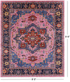 Pink Persian Fine Serapi Hand Knotted Wool Rug - 8' 0" X 9' 6" - Golden Nile