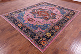 Pink Persian Fine Serapi Hand Knotted Wool Rug - 8' 0" X 9' 6" - Golden Nile