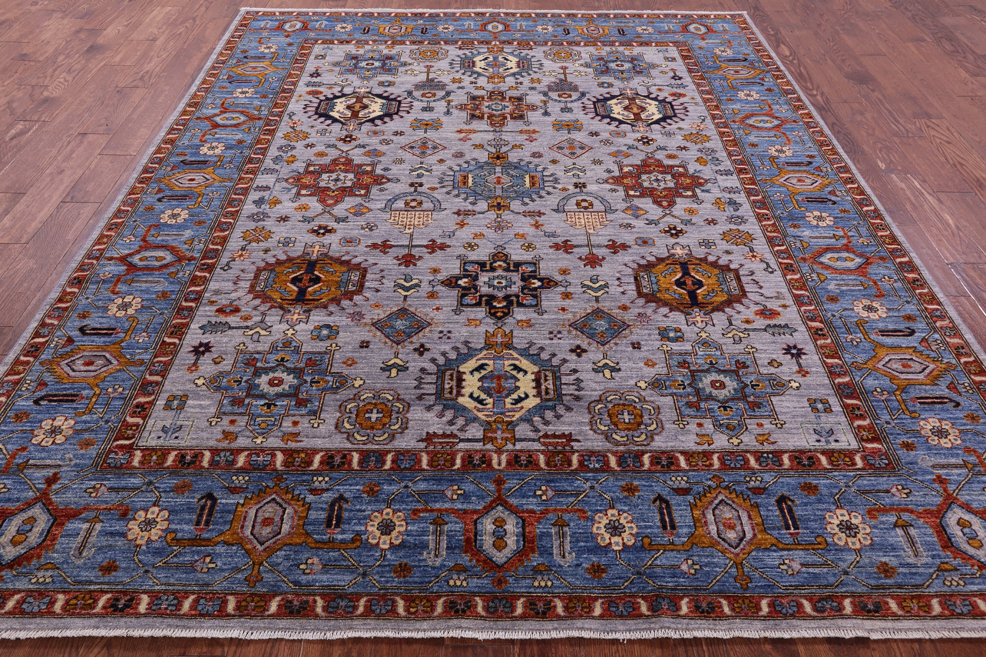 Grey Persian Fine Serapi Hand Knotted Wool Rug - 7' 11" X 9' 8" - Golden Nile