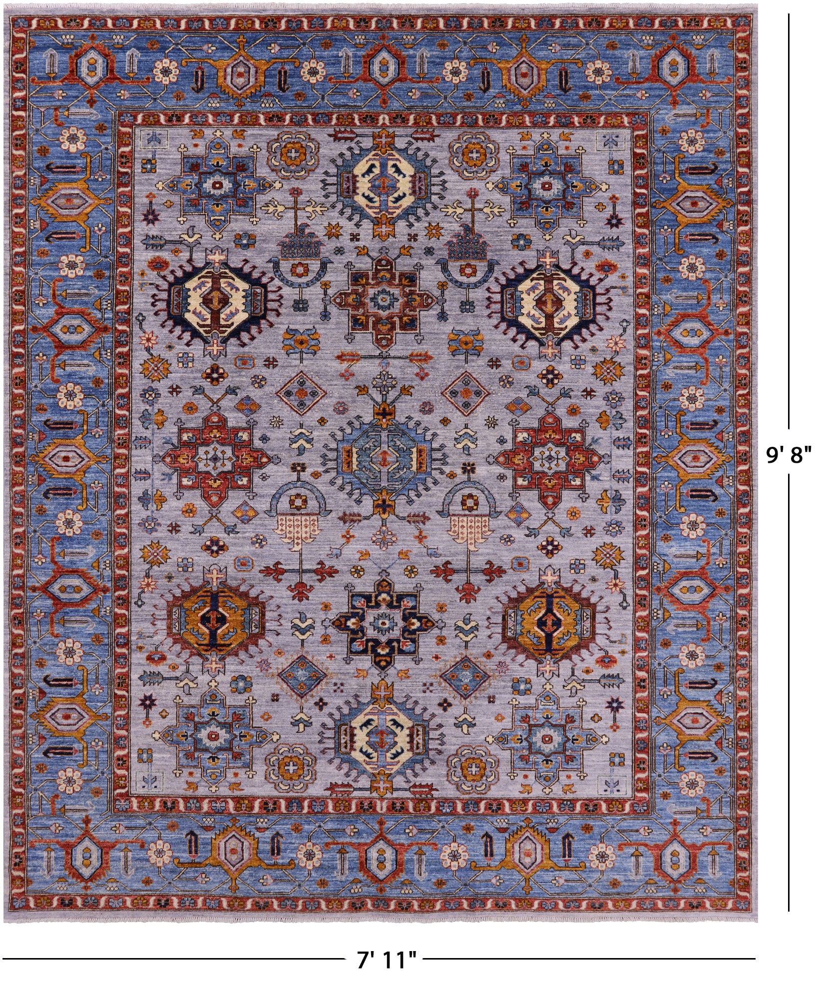 Grey Persian Fine Serapi Hand Knotted Wool Rug - 7' 11" X 9' 8" - Golden Nile