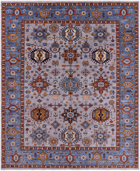 Grey Persian Fine Serapi Hand Knotted Wool Rug - 7' 11" X 9' 8" - Golden Nile