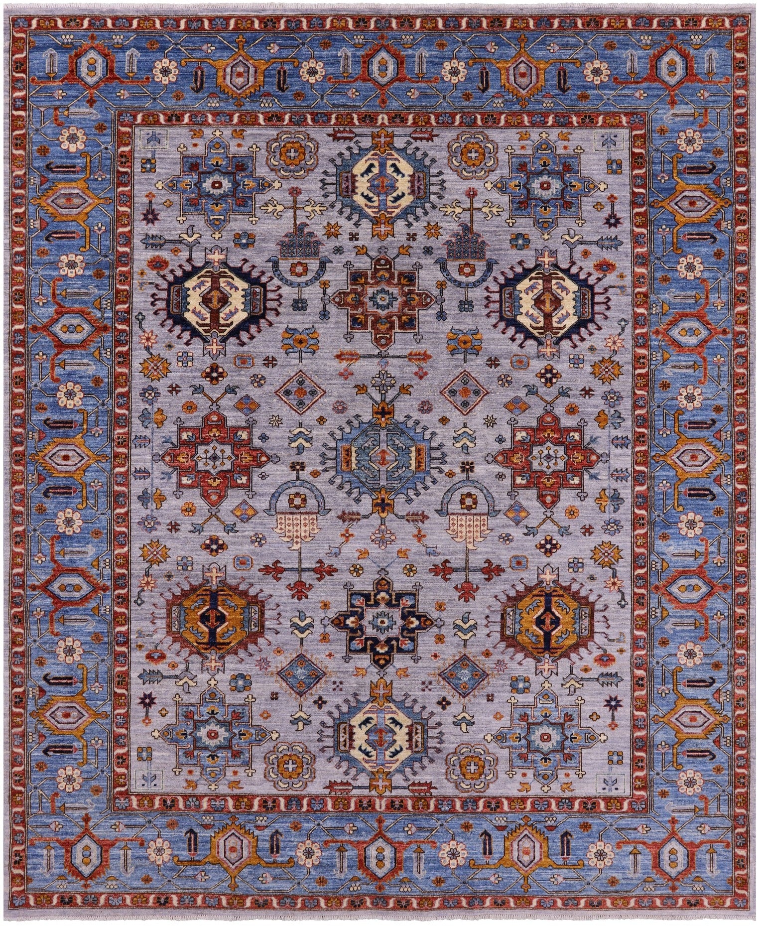 Grey Persian Fine Serapi Hand Knotted Wool Rug - 7' 11" X 9' 8" - Golden Nile