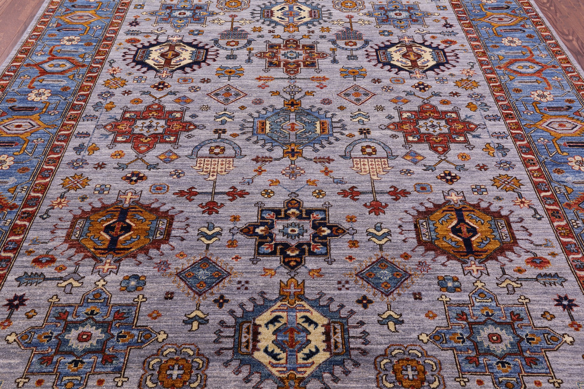 Grey Persian Fine Serapi Hand Knotted Wool Rug - 7' 11" X 9' 8" - Golden Nile