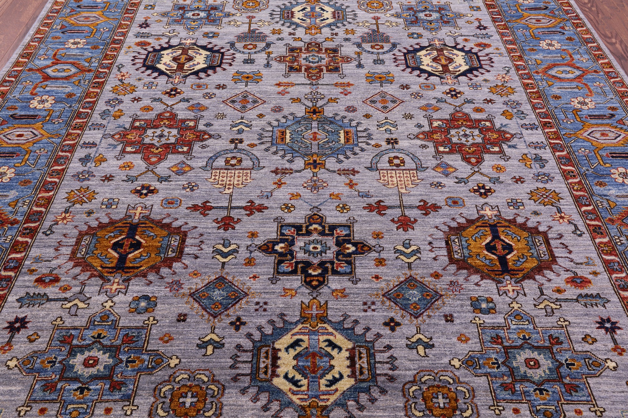 Grey Persian Fine Serapi Hand Knotted Wool Rug - 7' 11" X 9' 8" - Golden Nile