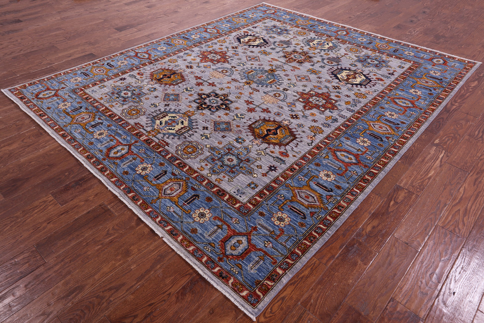 Grey Persian Fine Serapi Hand Knotted Wool Rug - 7' 11" X 9' 8" - Golden Nile