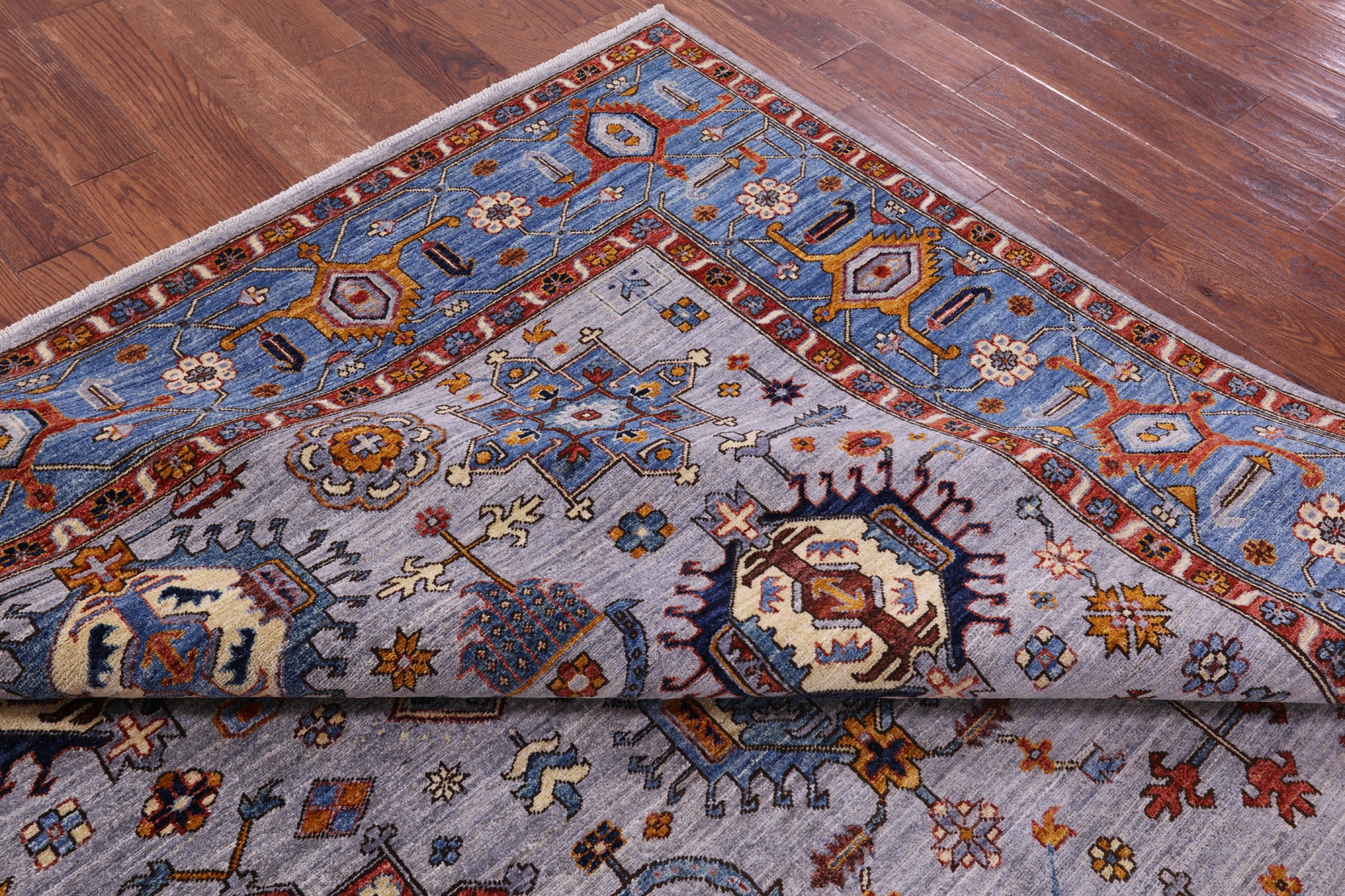Grey Persian Fine Serapi Hand Knotted Wool Rug - 7' 11" X 9' 8" - Golden Nile
