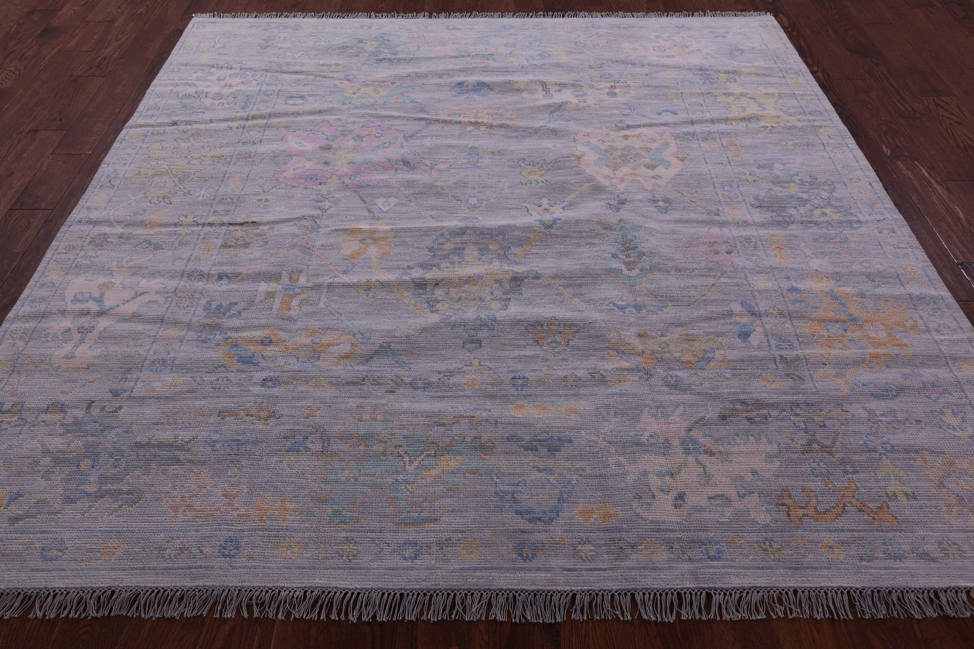 Silver Square Turkish Oushak Hand Knotted Wool Rug - 7' 10" X 7' 11" - Golden Nile